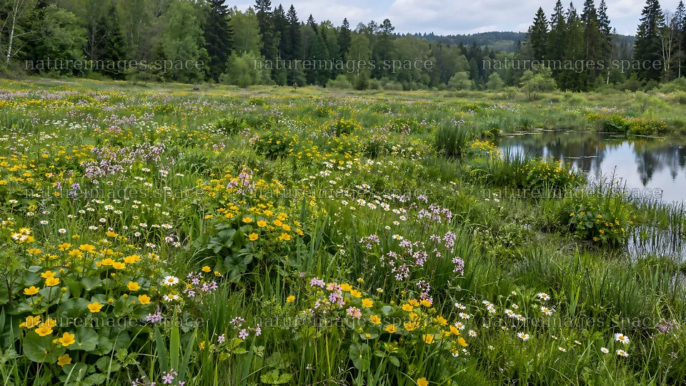 Wildflower Meadow in a Woodland Clearing – nature images 10324x5812