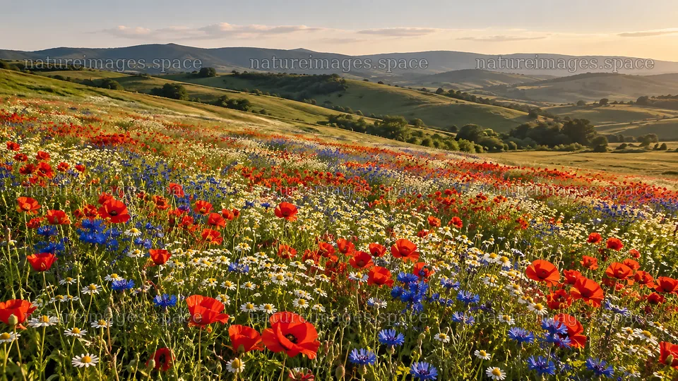Colorful Wildflower Meadow on Rolling Hills – nature images 10324x5812