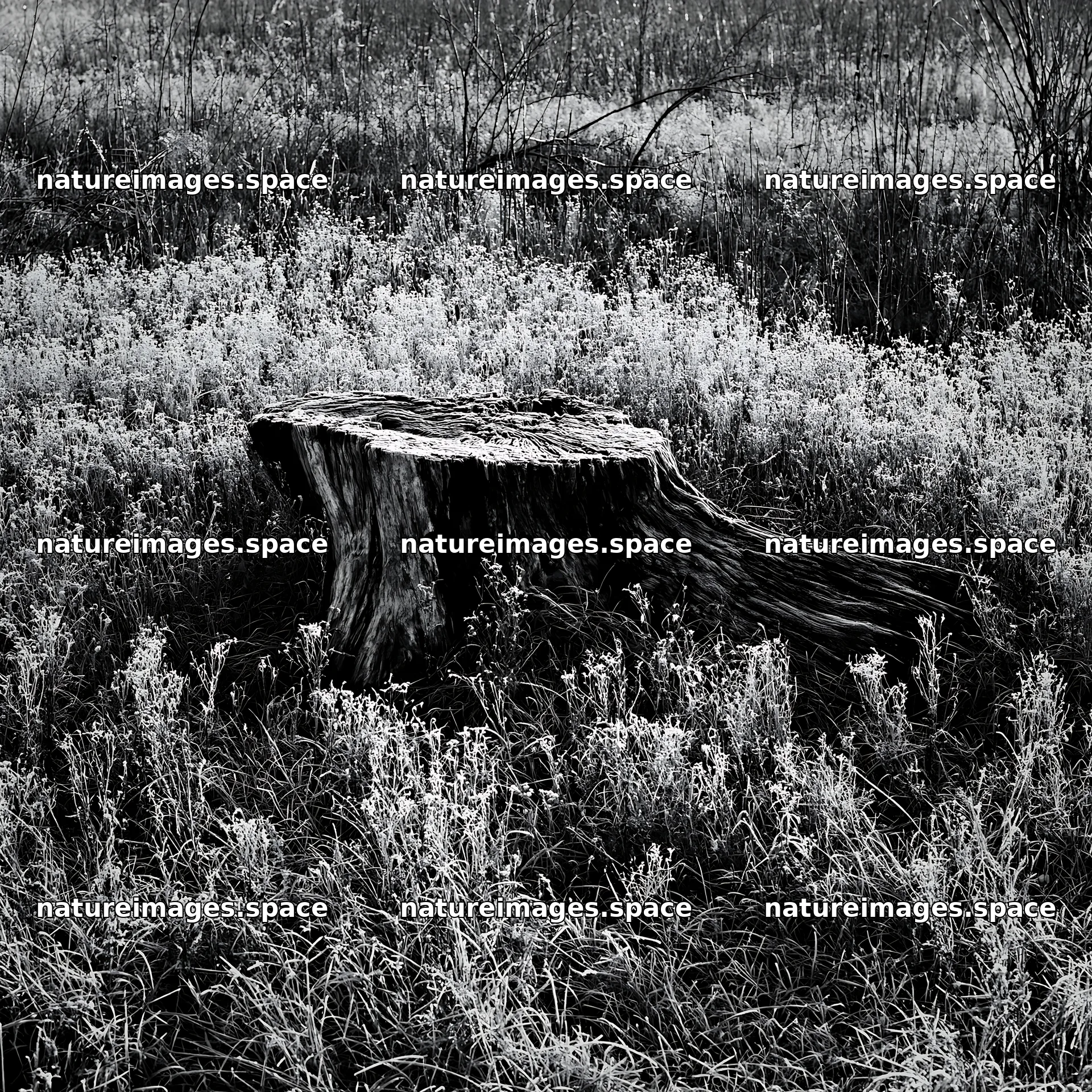 Fukushima native meadow with weathered stump – nature images 7938x7938