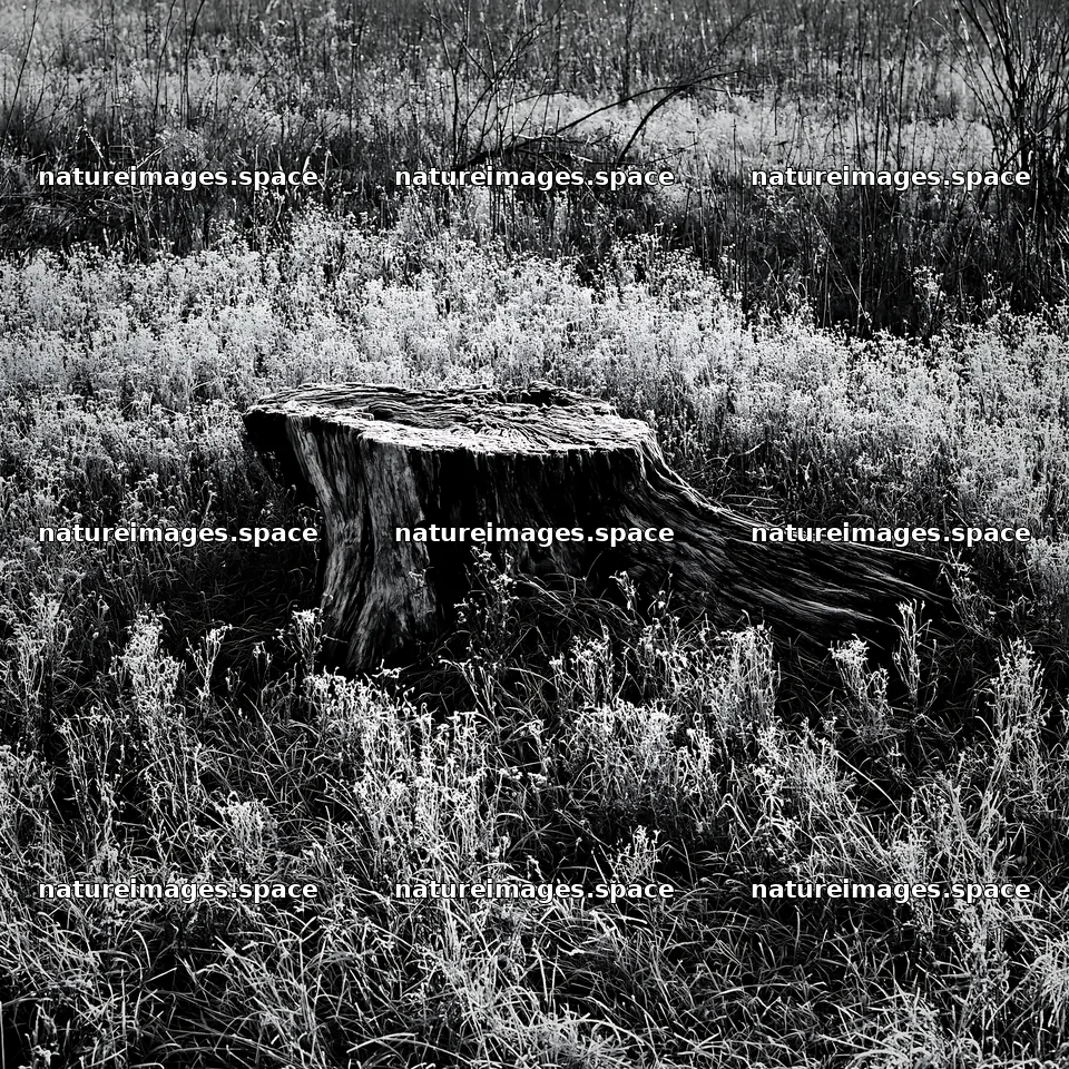 Fukushima native meadow with weathered stump – nature images 7938x7938