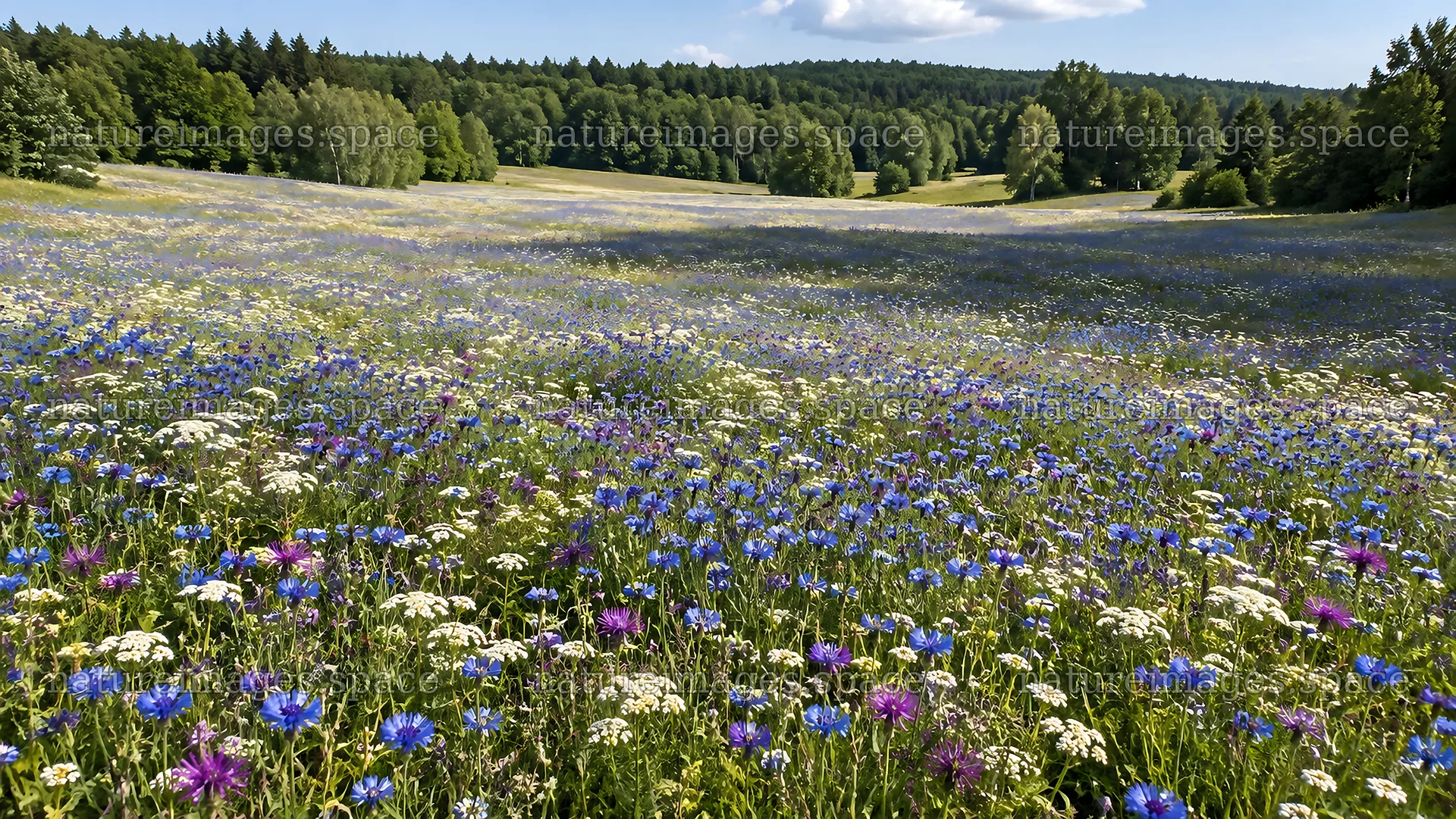 Wildflower Meadow in a Forest Clearing – nature images 10324x5812