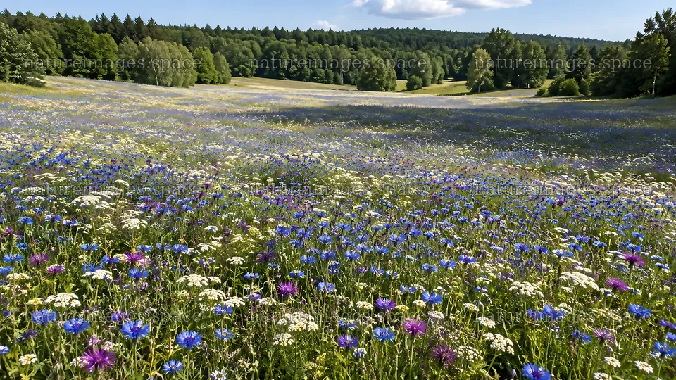 Wildflower Meadow in a Forest Clearing – nature images 10324x5812