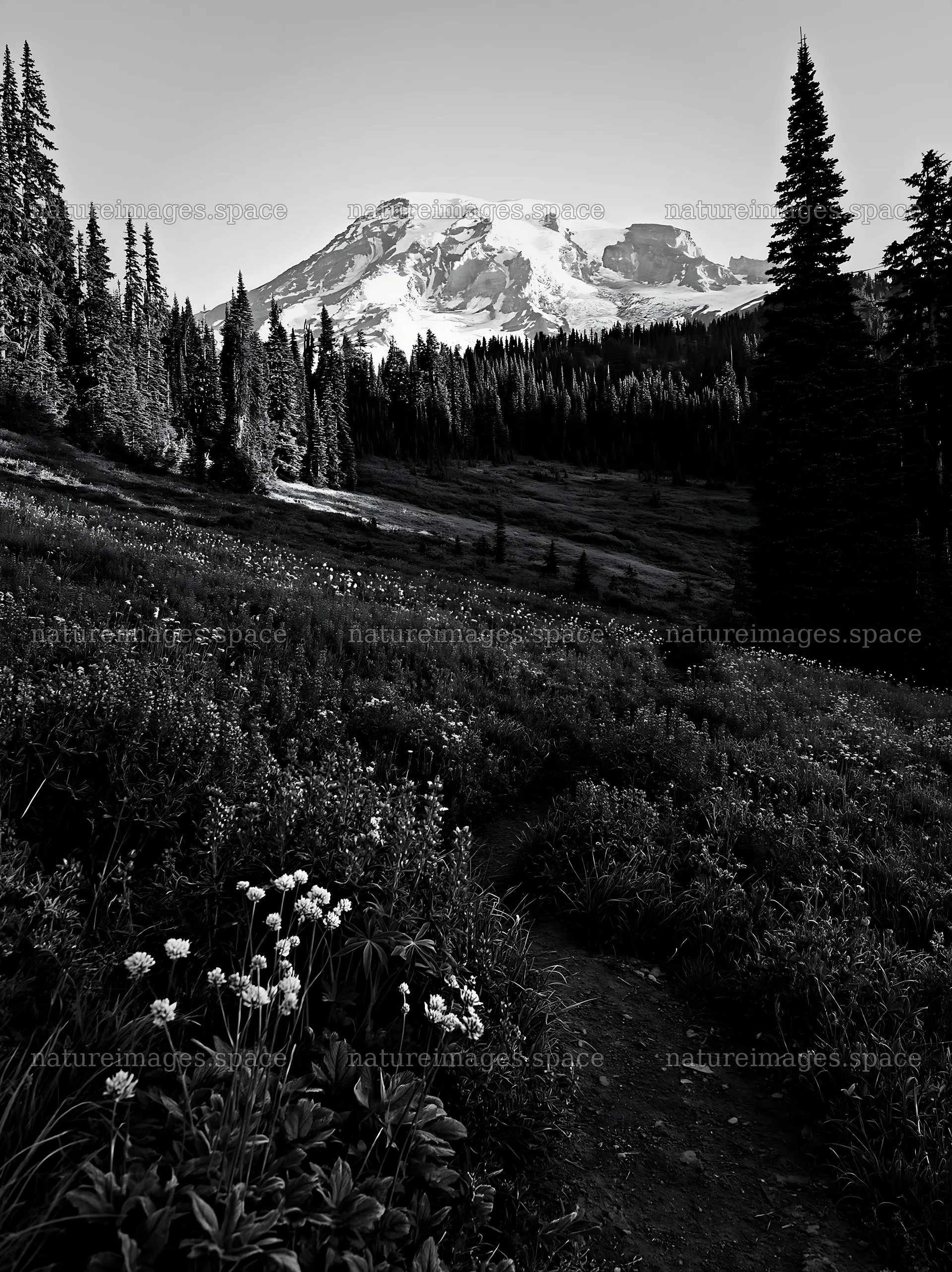 Mount Rainier wildflower meadow sunrise – nature images 6866x9174