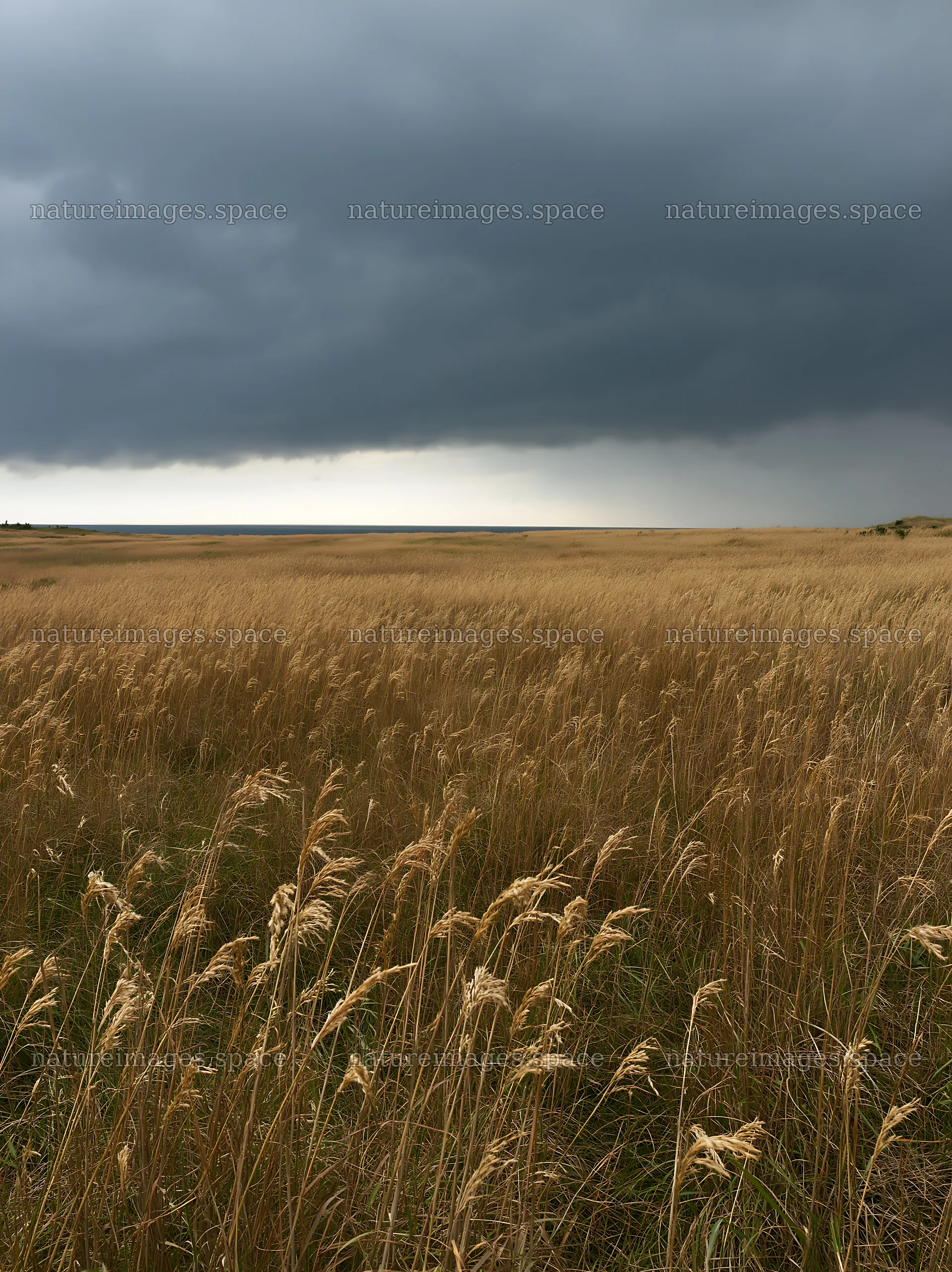 Tottori windy meadow with dune grasses under dark clouds – nature images 6866x9174