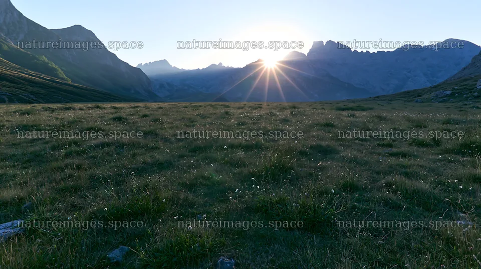 Sunrays over the meadow in Picos de Europa landscape – nature images 10608x5938