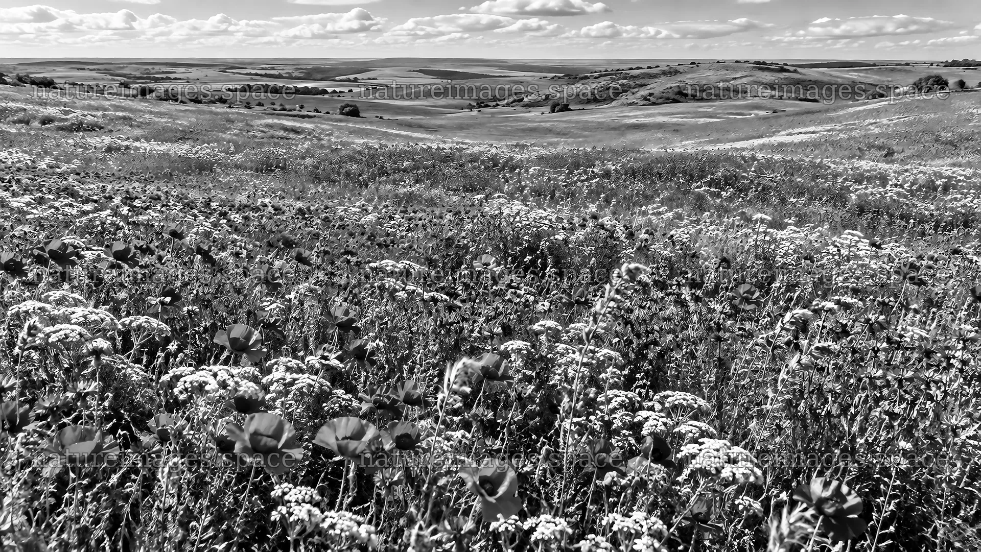 Black and White Wildflower Meadow Landscape – nature images 10324x5812
