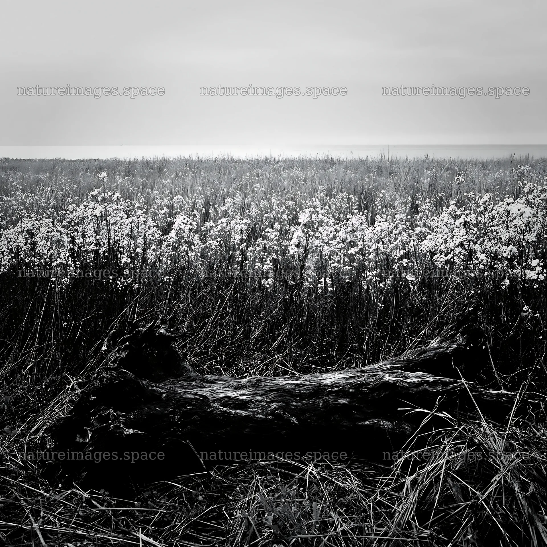 Chiba coastal climate meadow with driftwood in the foreground – nature images 7938x7938