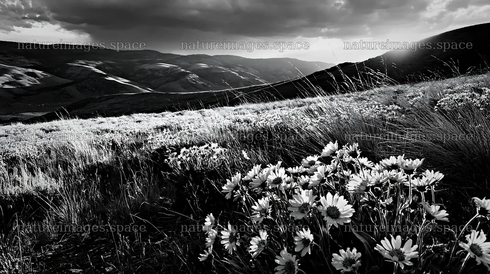 Climate-resilient meadow with flowers under a cloudy sky – nature images 10608x5938