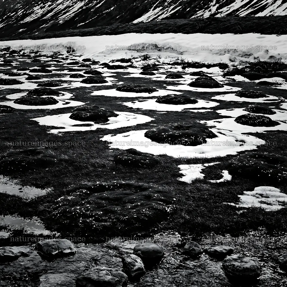 Torres del Paine meadow snow with green patches and water – nature images 7938x7938