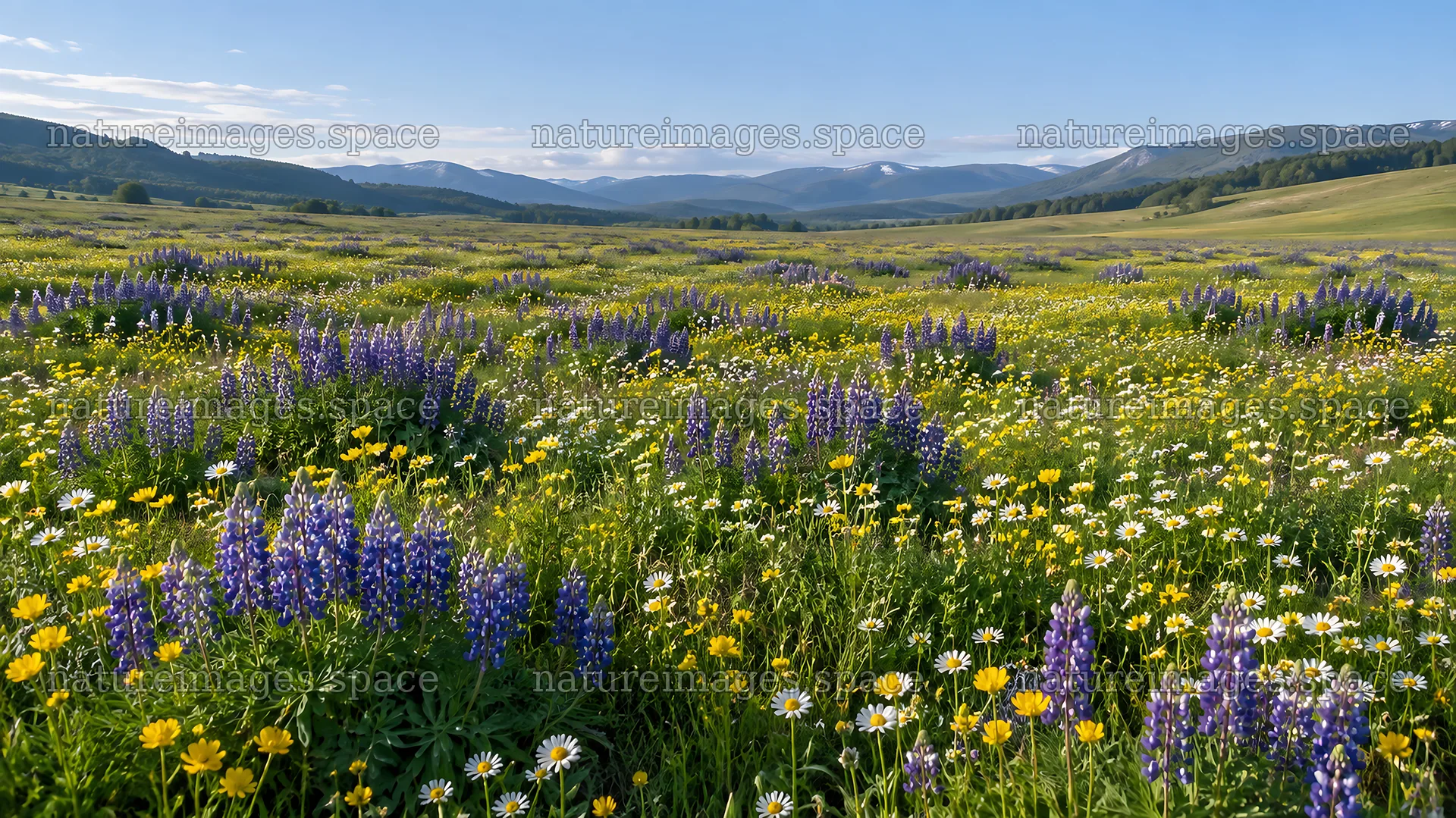 Colorful wildflowers across a mountain meadow – nature images 10331x5808