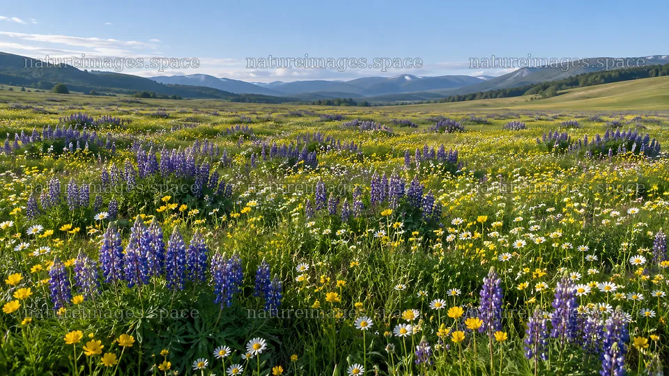 Colorful wildflowers across a mountain meadow – nature images 10331x5808