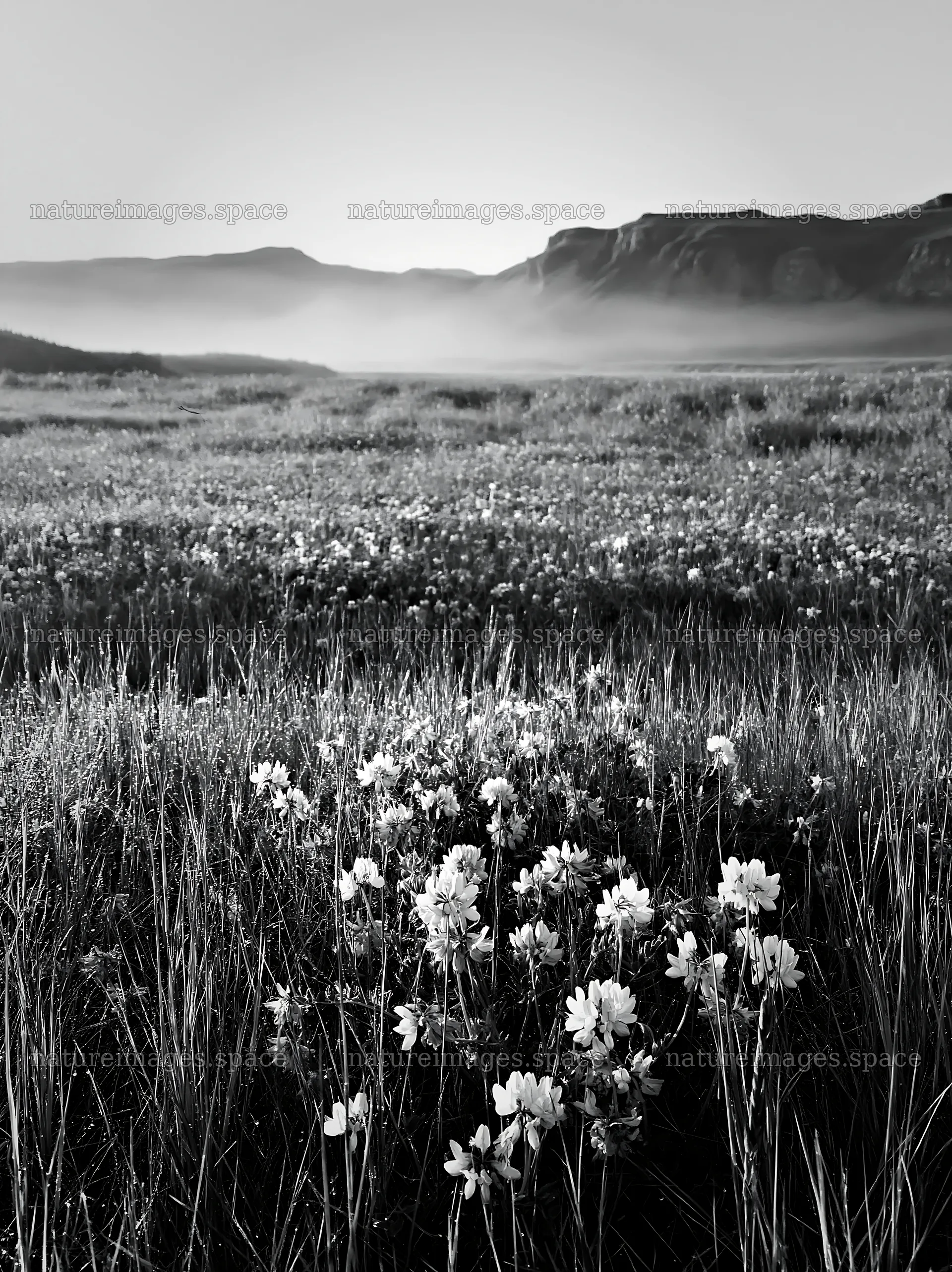 Saga floodplain meadow with reed foreground and flowers – nature images 6866x9174
