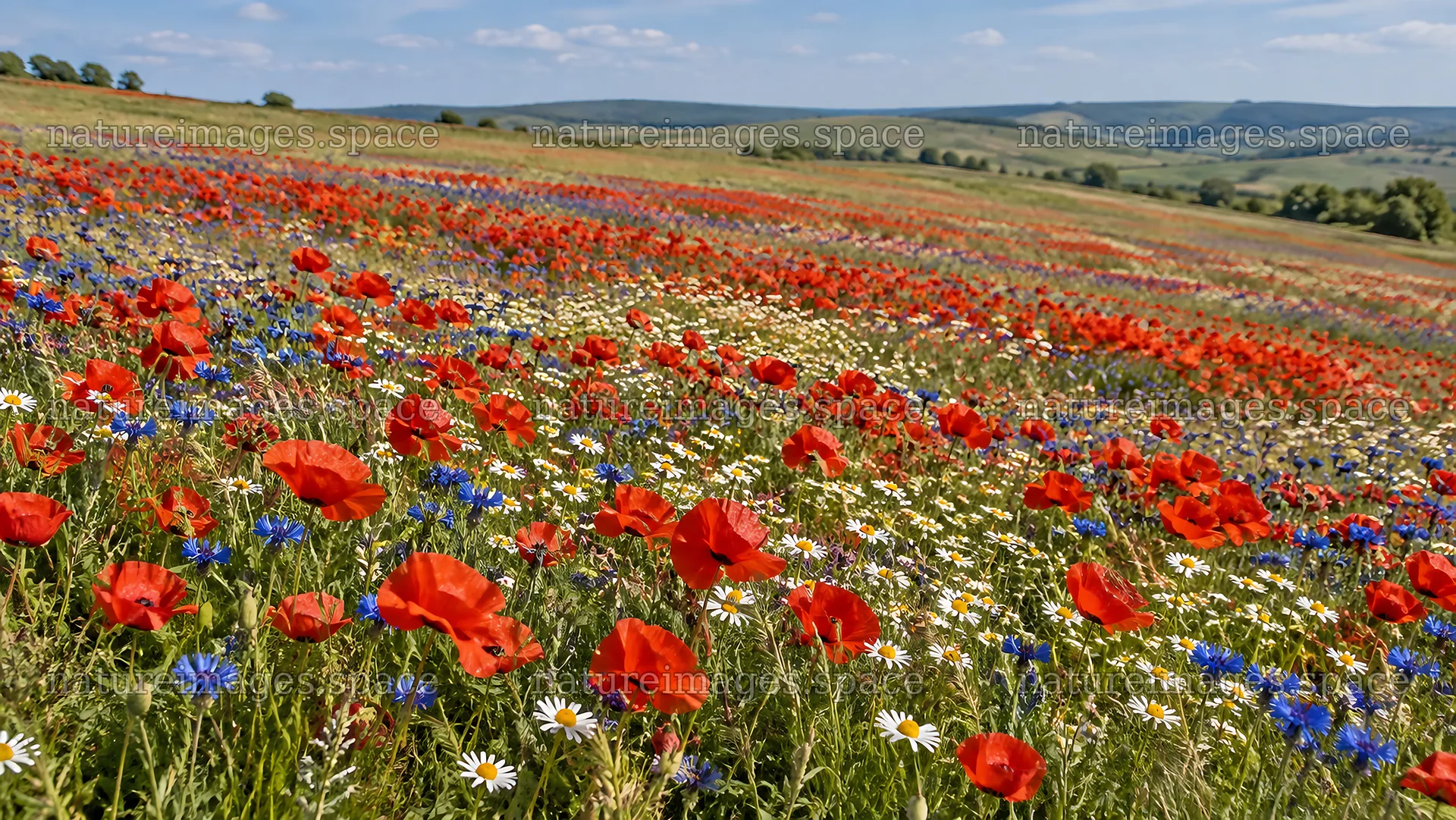 Colorful Wildflowers Across a Sunny Rolling Meadow – nature images 10324x5812