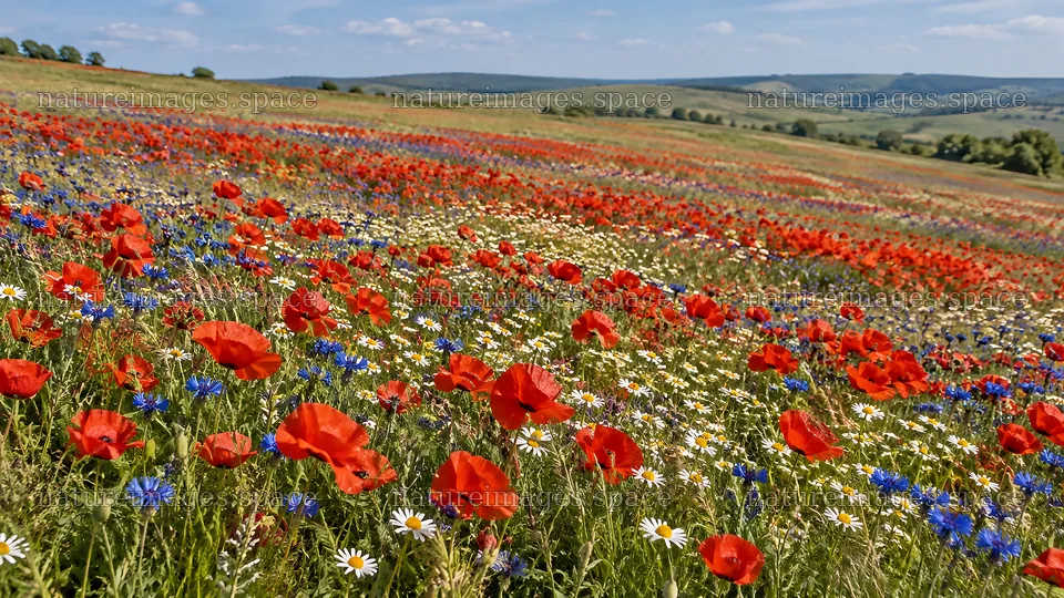 Colorful Wildflowers Across a Sunny Rolling Meadow – nature images 10324x5812