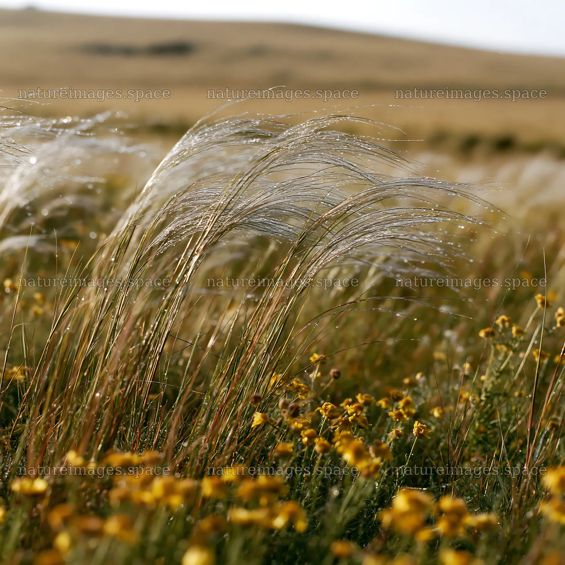 Meadow with dew glistening in the morning light – nature images 7938x7938