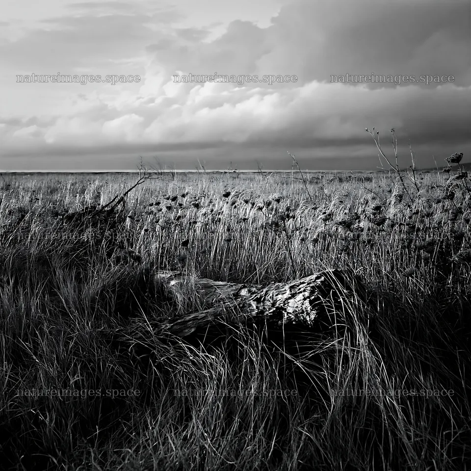 Ishikawa coastal meadow storm washed driftwood on grassy land – nature images 7938x7938