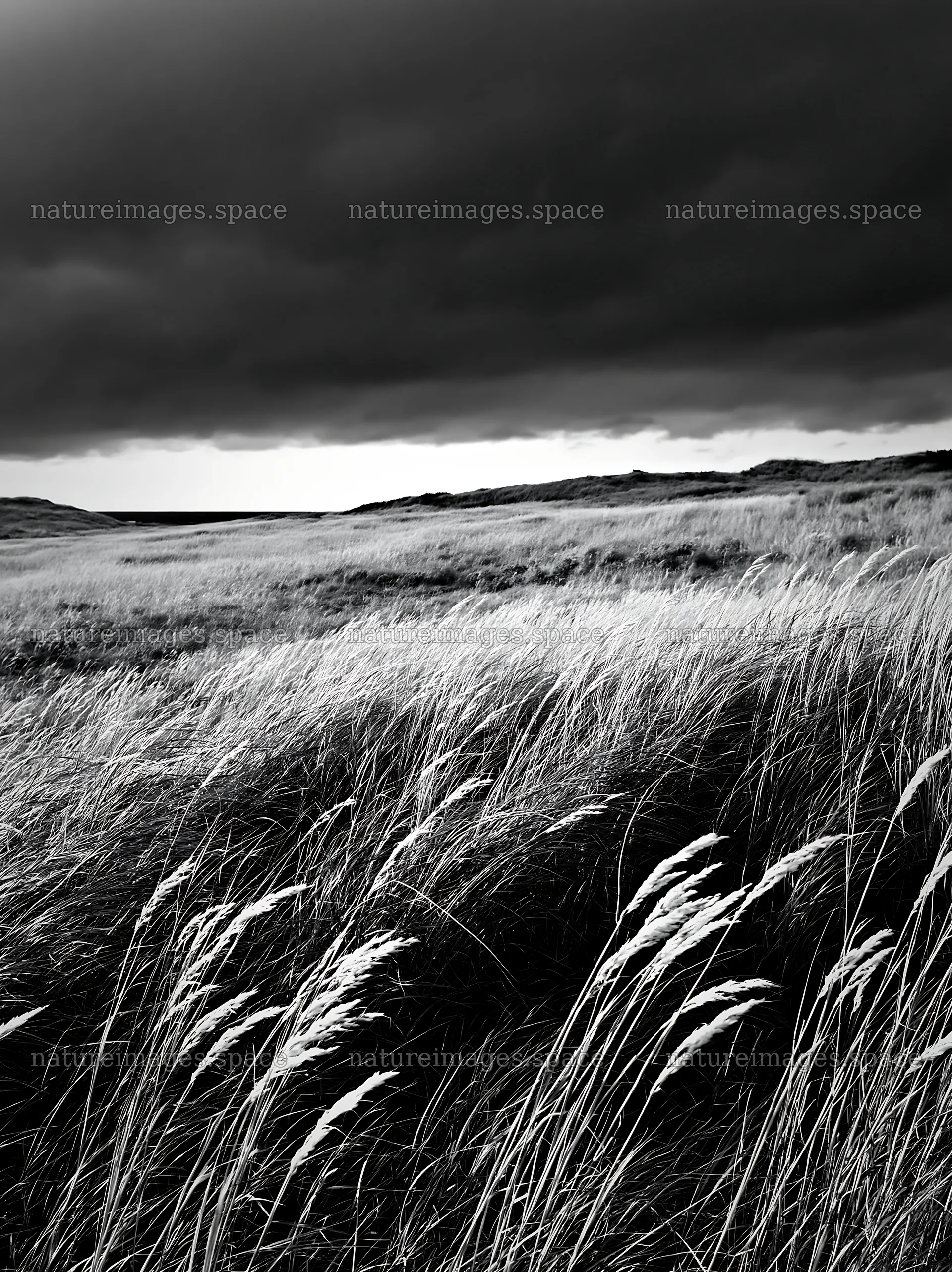 Tottori windy meadow with dune grasses in cloudy weather – nature images 6866x9174