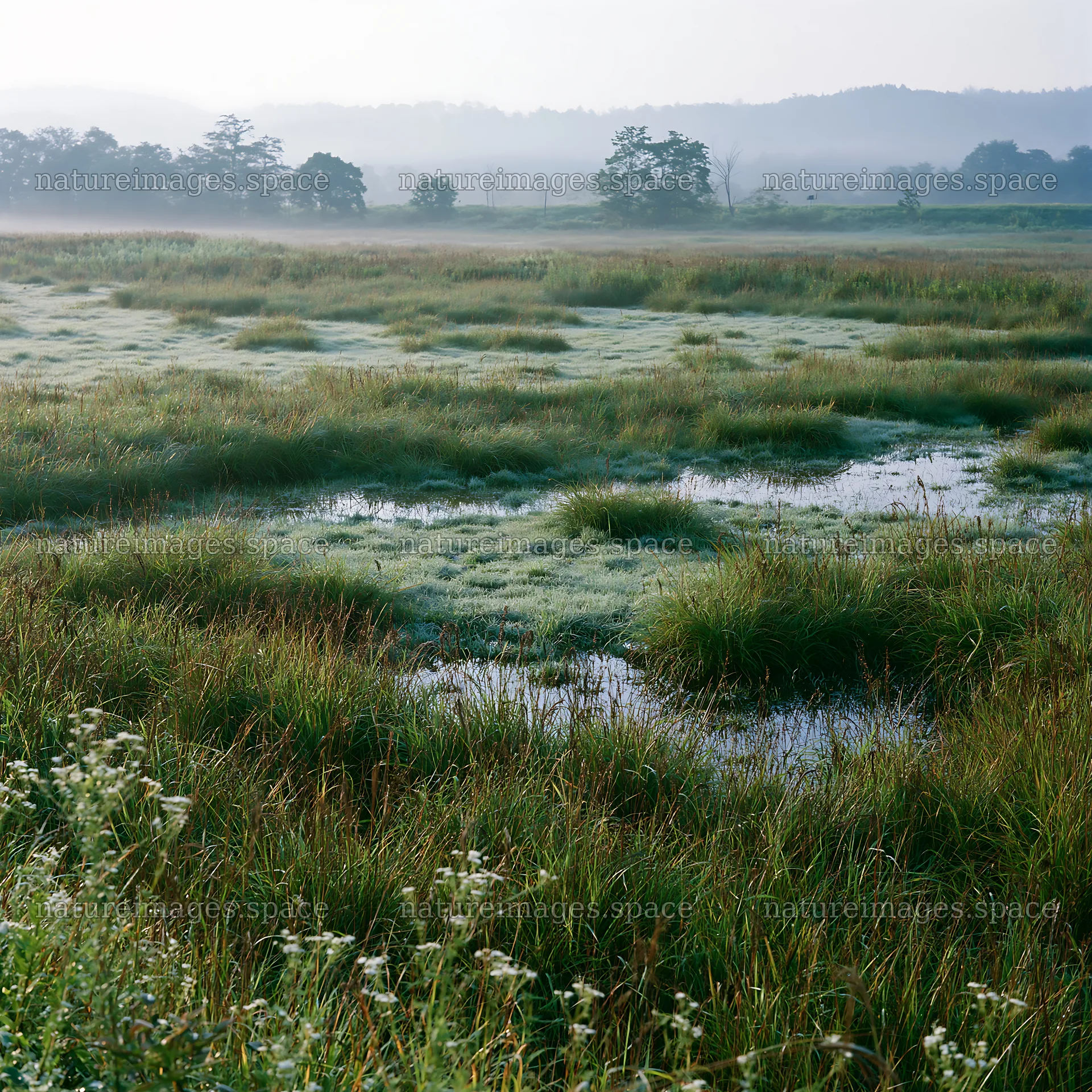 Niigata floodplain restoration meadow dew foreground – nature images 7938x7938