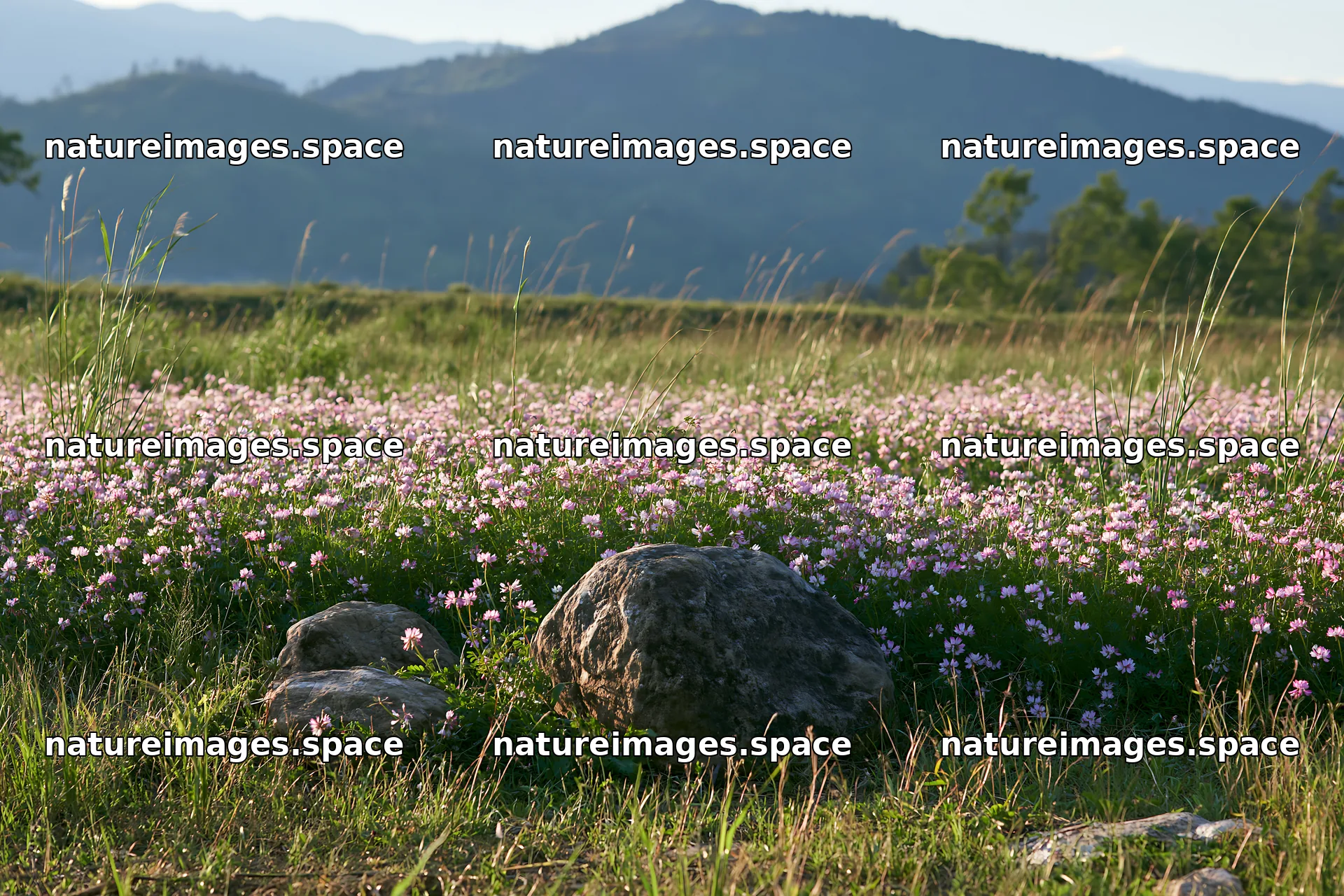 Kyoto spring wildflower meadow with stone foreground – nature images 9722x6480