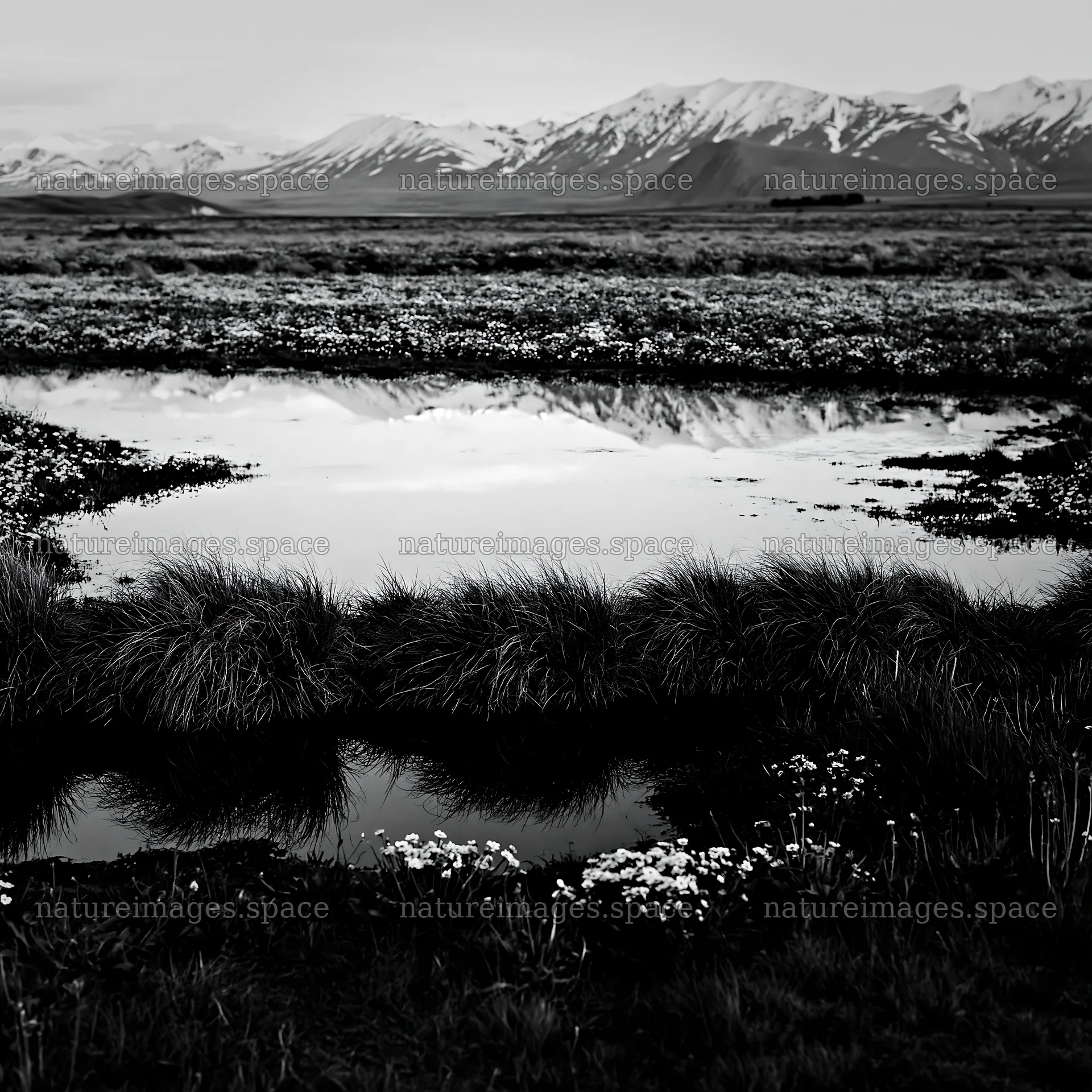 Meadow by Lake Tekapo with snowy alps and reflecting water – nature images 7938x7938