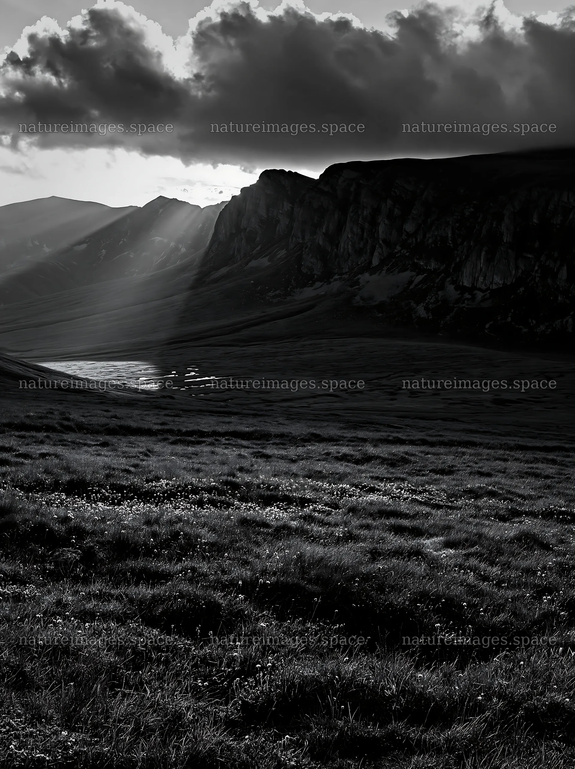Light rays in Bucegi Mountains meadow at sunset – nature images 6866x9174