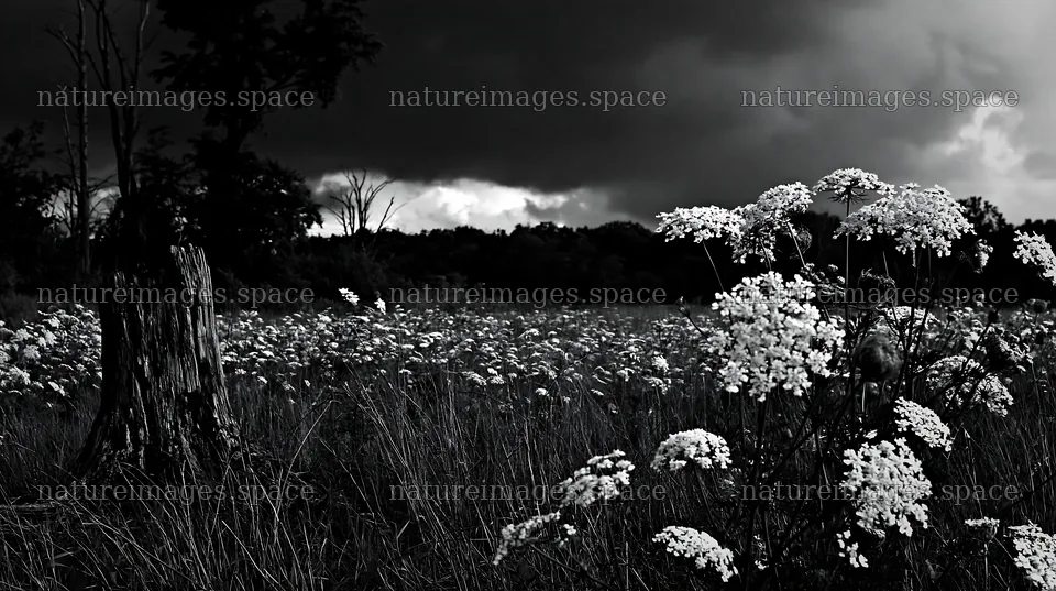 Fukushima native meadow with weathered stump and flowers – nature images 10608x5938