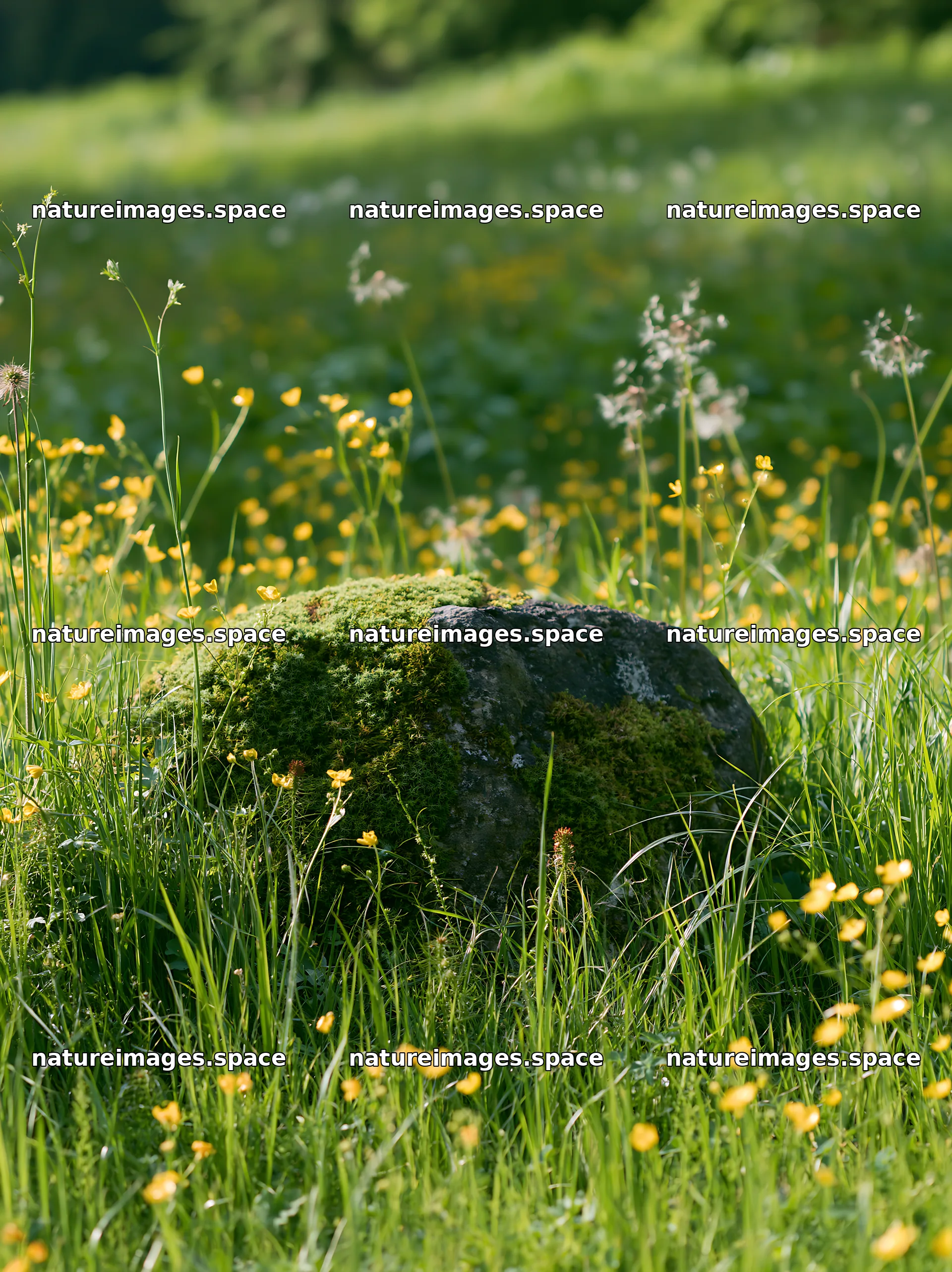 Miyagi spring recovery meadow mossy stone in grassy field – nature images 6866x9174