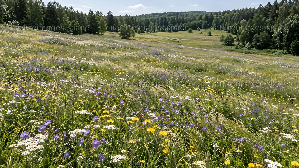 Wildflower Meadow Across a Forest Clearing – nature images 10324x5812