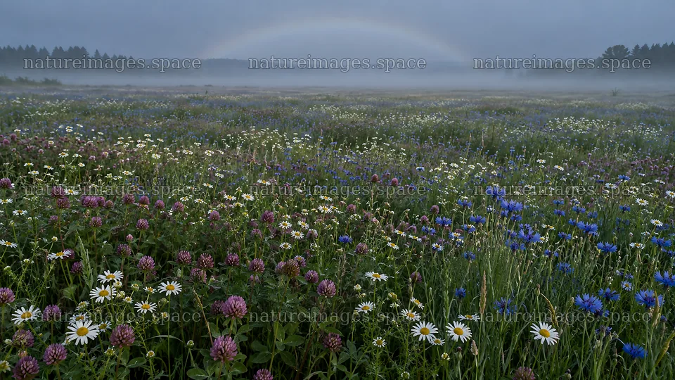 Wildflower Meadow in Moody Low Light – nature images 10324x5812