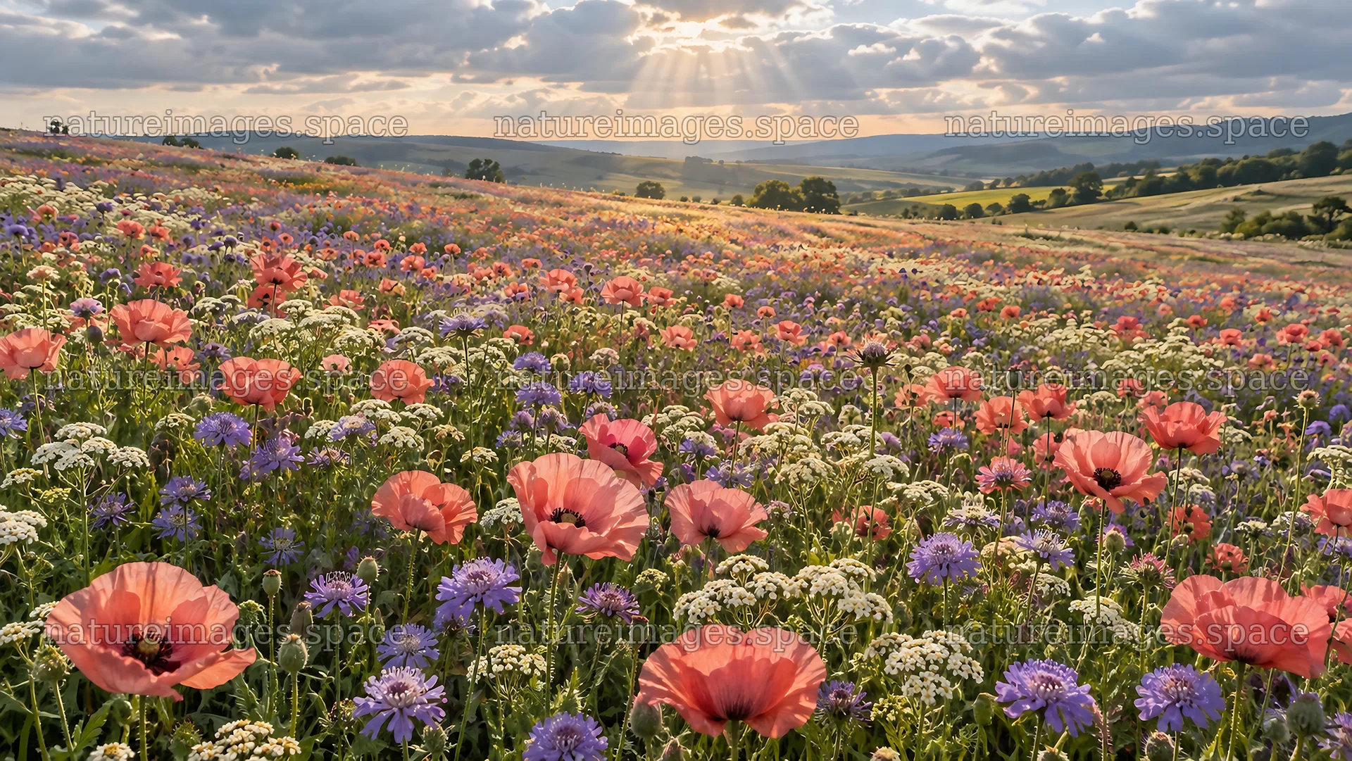 Wildflower Meadow Across Rolling Hills – nature images 10324x5812