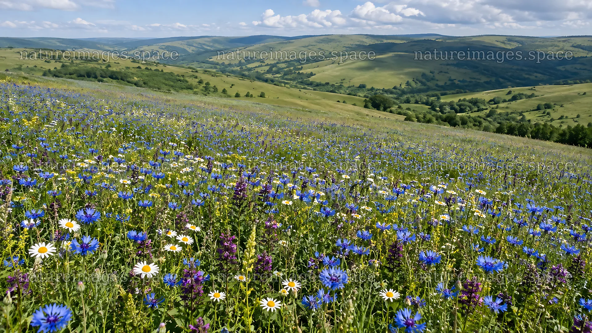 Wildflower Meadow Across Rolling Hills – nature images 10324x5812