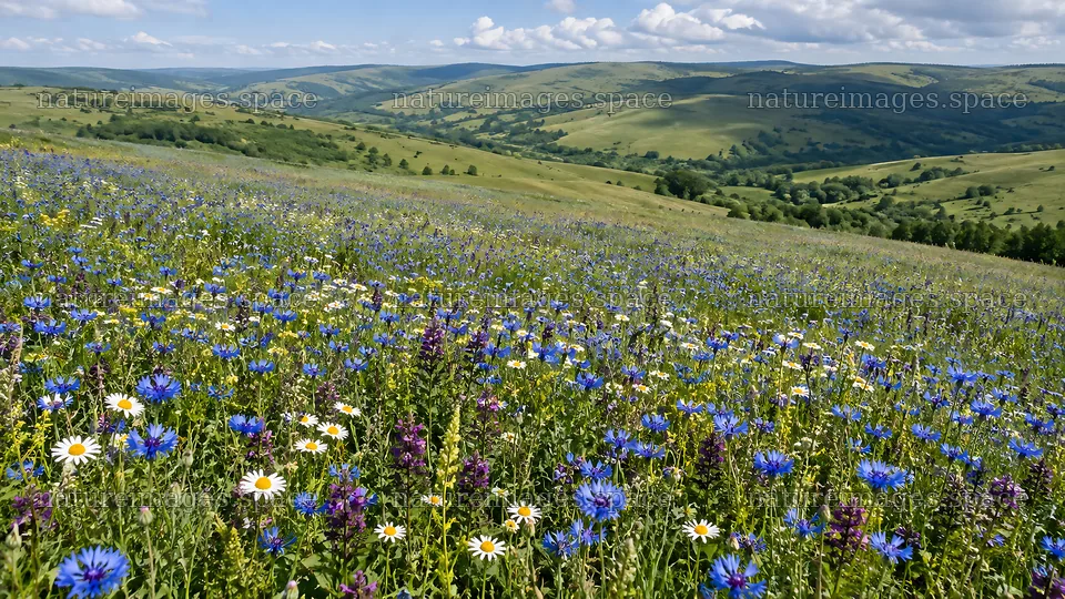 Wildflower Meadow Across Rolling Hills – nature images 10324x5812