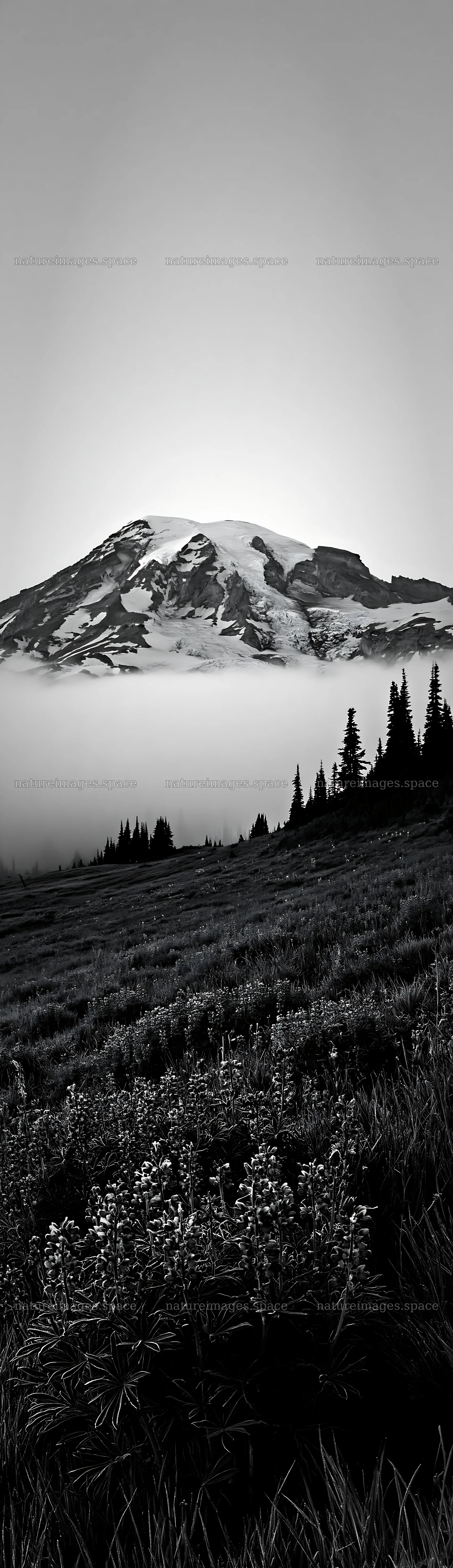 Mount Rainier wildflower meadow with sunrise view – nature images 4268x14762