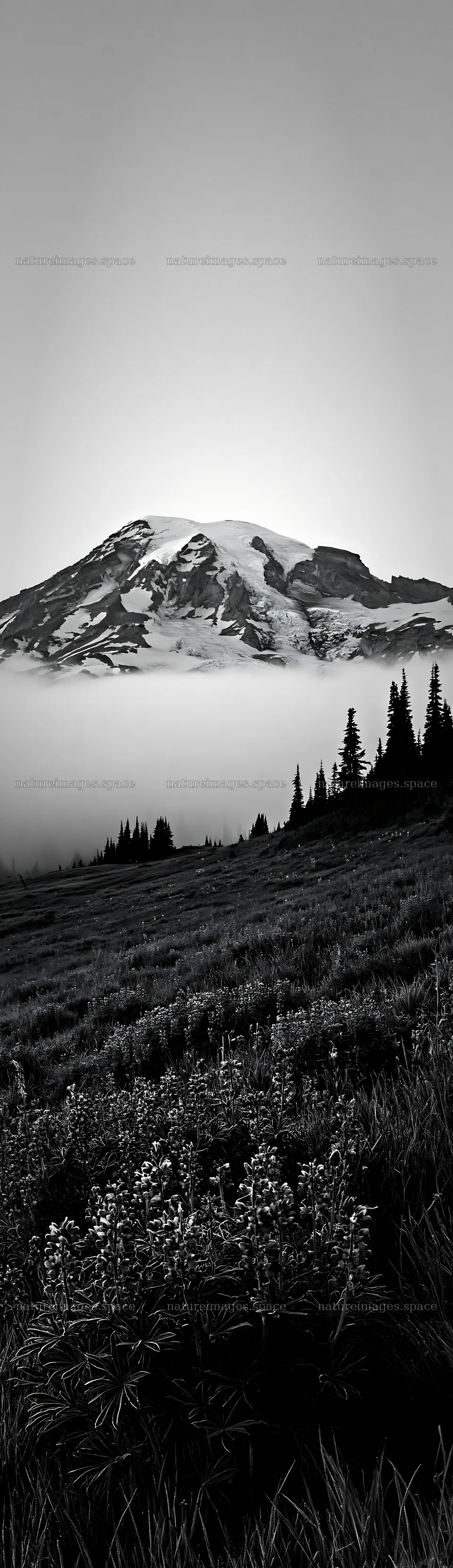 Mount Rainier wildflower meadow with sunrise view – nature images 4268x14762