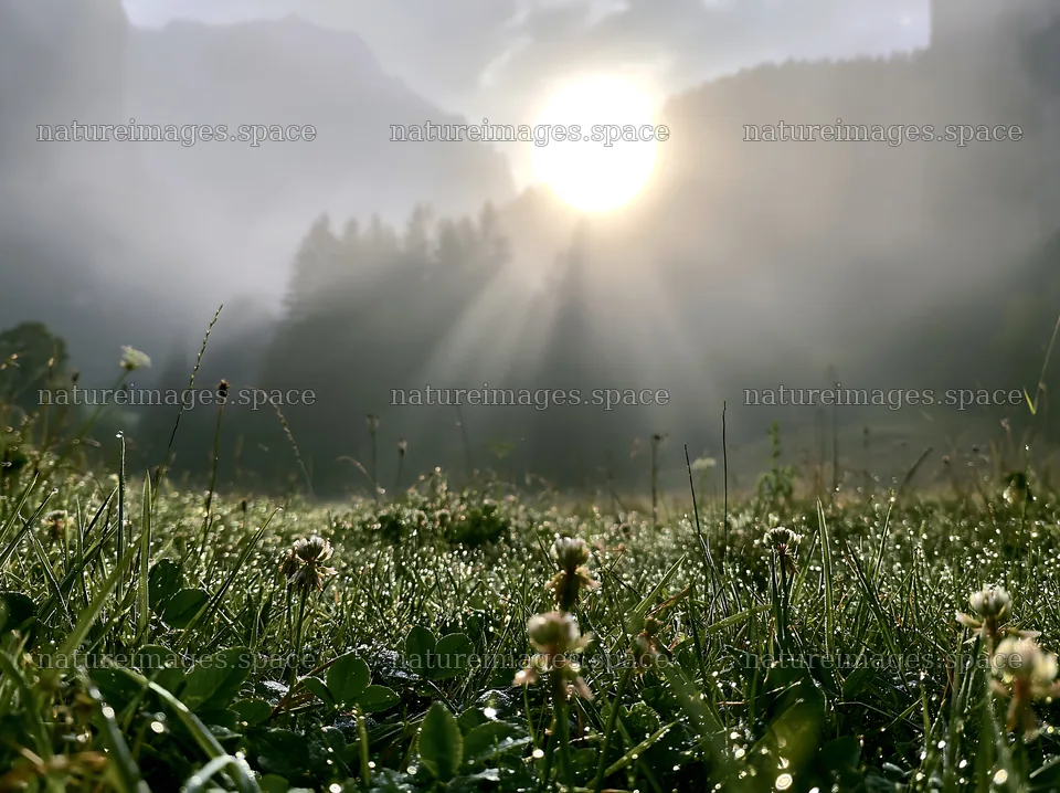 Light rays over a meadow in Lauterbrunnen Valley – nature images 9174x6866