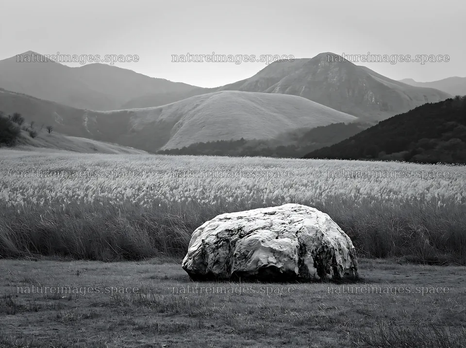 Yamaguchi limestone meadow with pale boulder in springtime – nature images 9174x6866