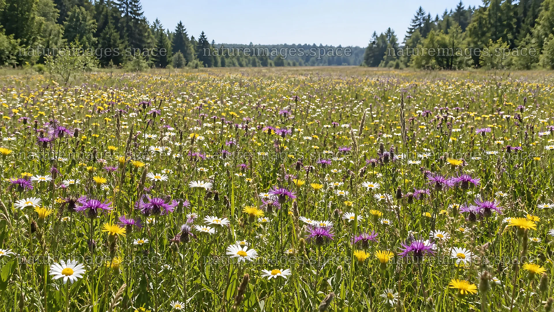 Wildflower Meadow in a Sunny Forest Clearing – nature images 10324x5812