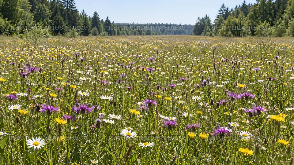 Wildflower Meadow in a Sunny Forest Clearing – nature images 10324x5812