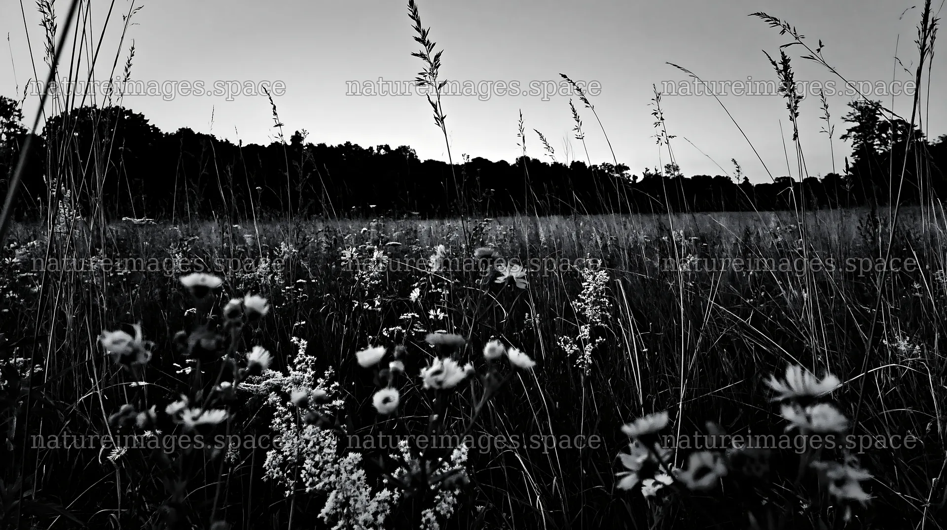Tall grass meadow with wildflowers and evening sky – nature images 10608x5938