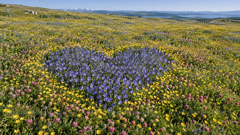Heart-Shaped Wildflower Patch in a Highland Meadow – nature images 10324x5812