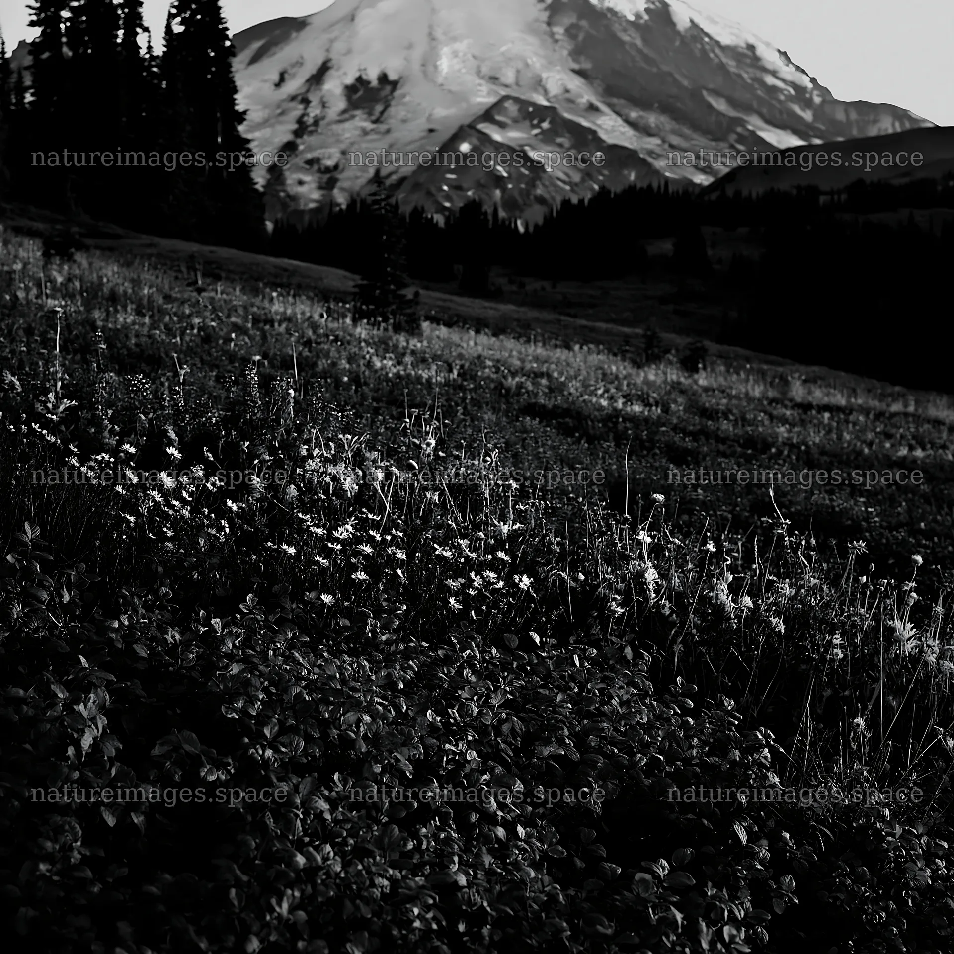 Mount Rainier wildflower meadow at sunrise – nature images 7938x7938