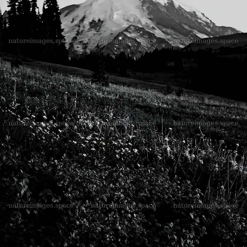 Mount Rainier wildflower meadow at sunrise – nature images 7938x7938