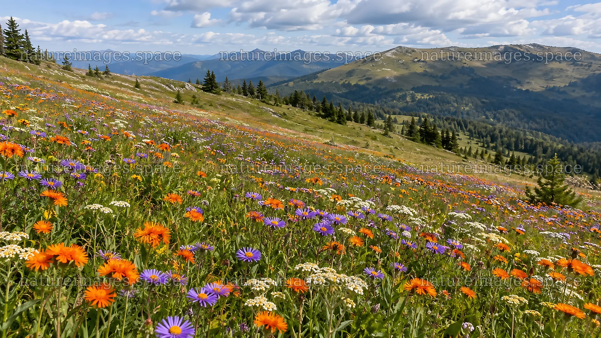 Colorful Wildflowers Across a Mountain Meadow – nature images 10324x5812