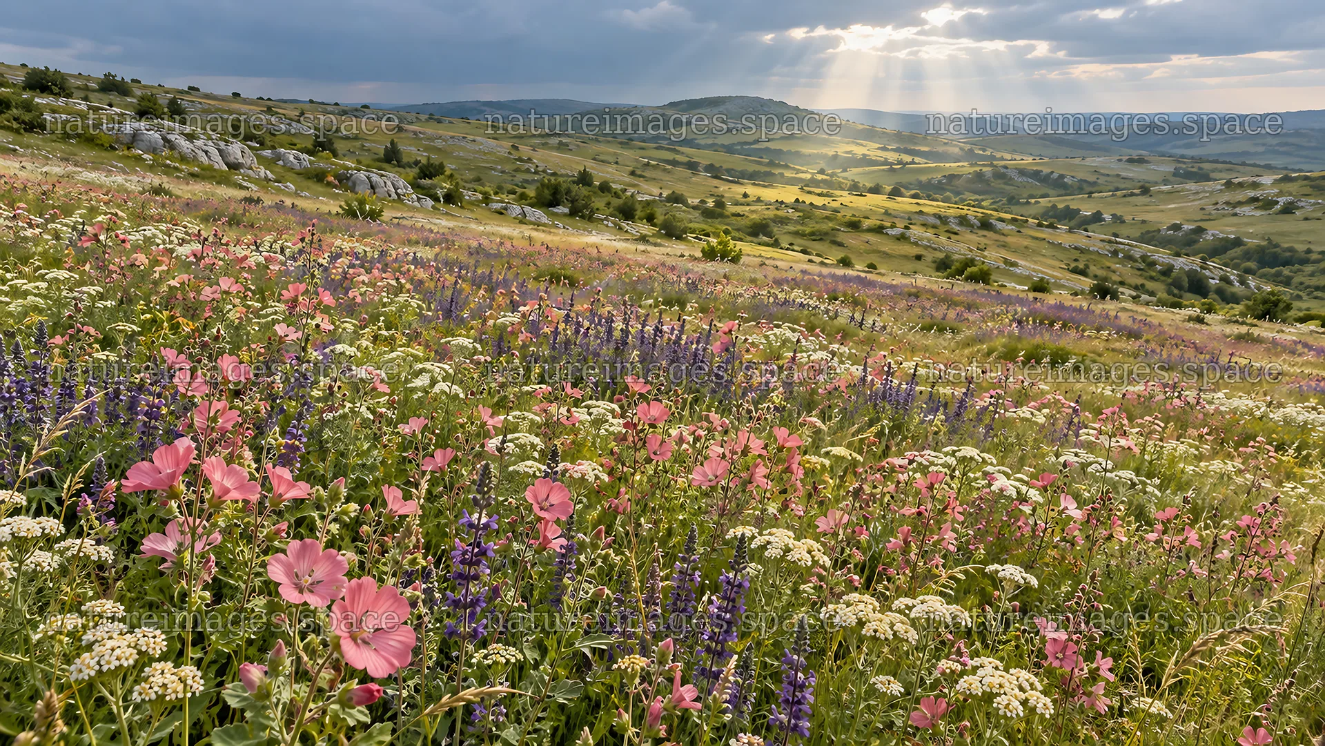 Colorful Wildflowers Across a Mountain Meadow – nature images 10324x5812