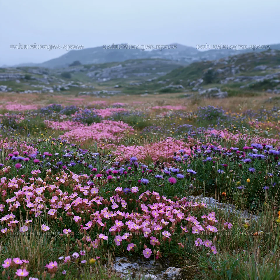 Cloudy limestone wildflower meadow in spring – nature images 7938x7938