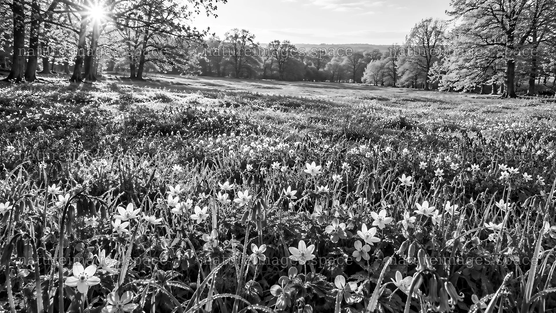 Black-and-White Forest Clearing with Crosses – nature images 10324x5812