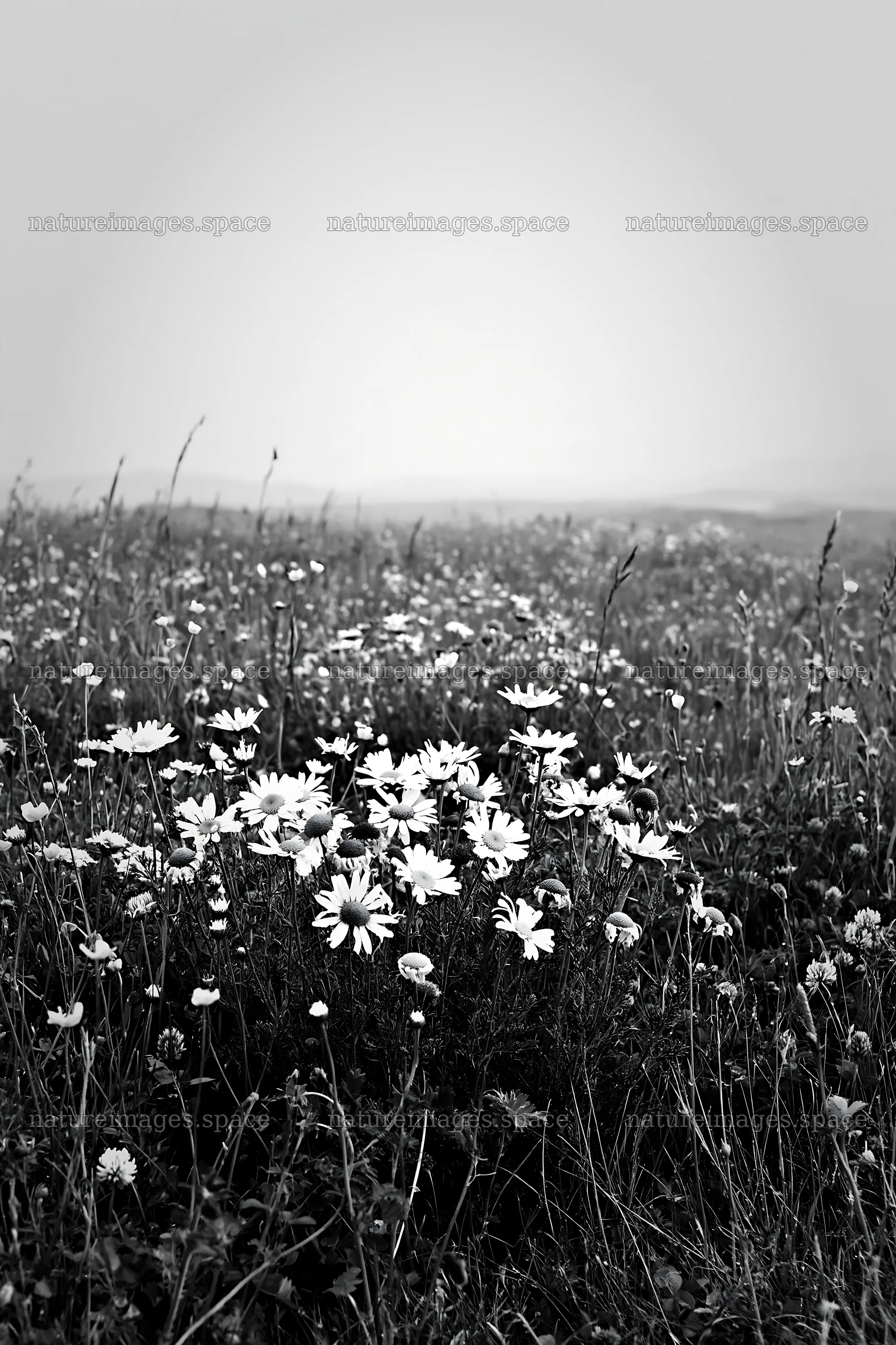 Machair beach meadow with wildflowers in black and white – nature images 6480x9722