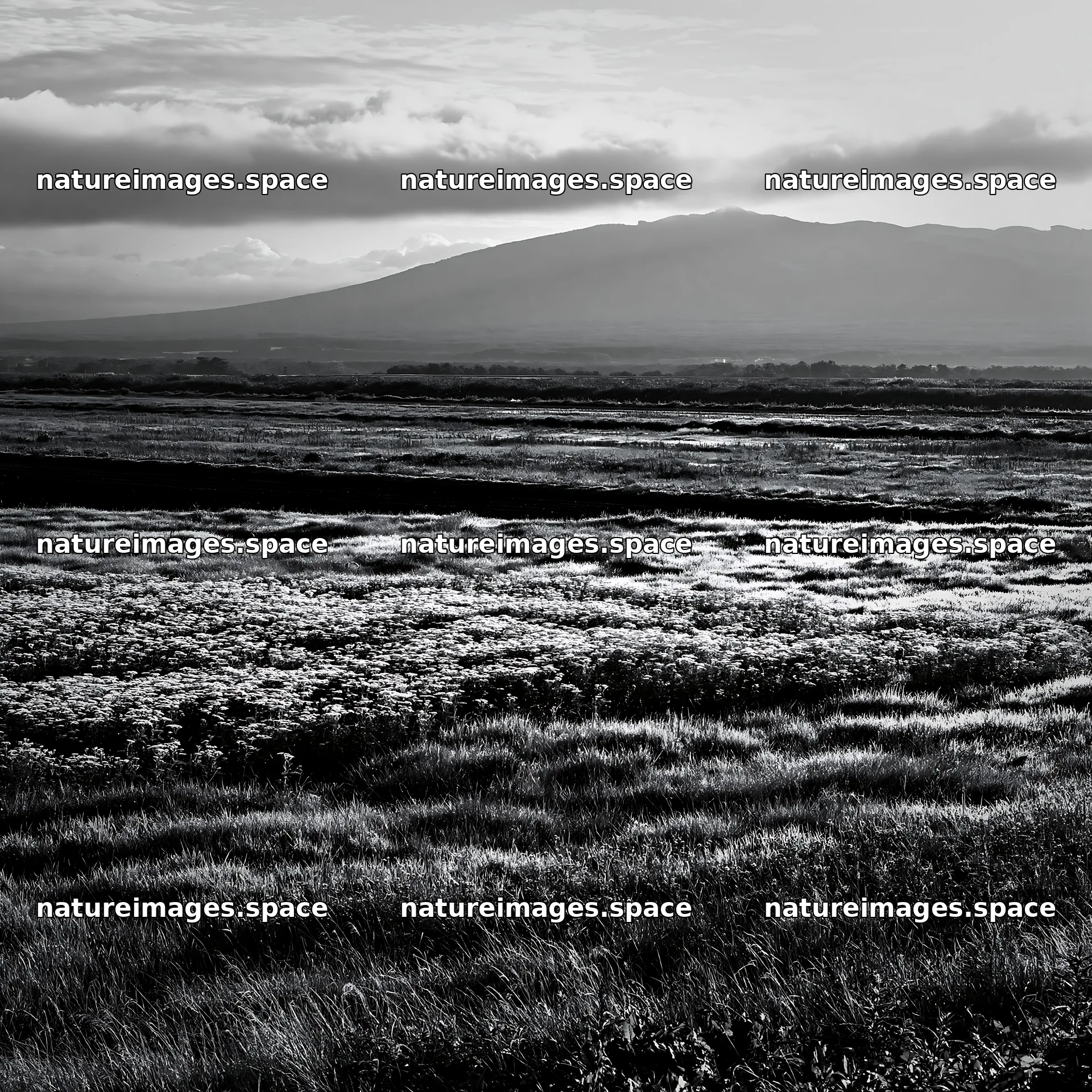 Expansive Hokkaido restoration meadow with dewdrops – nature images 7938x7938