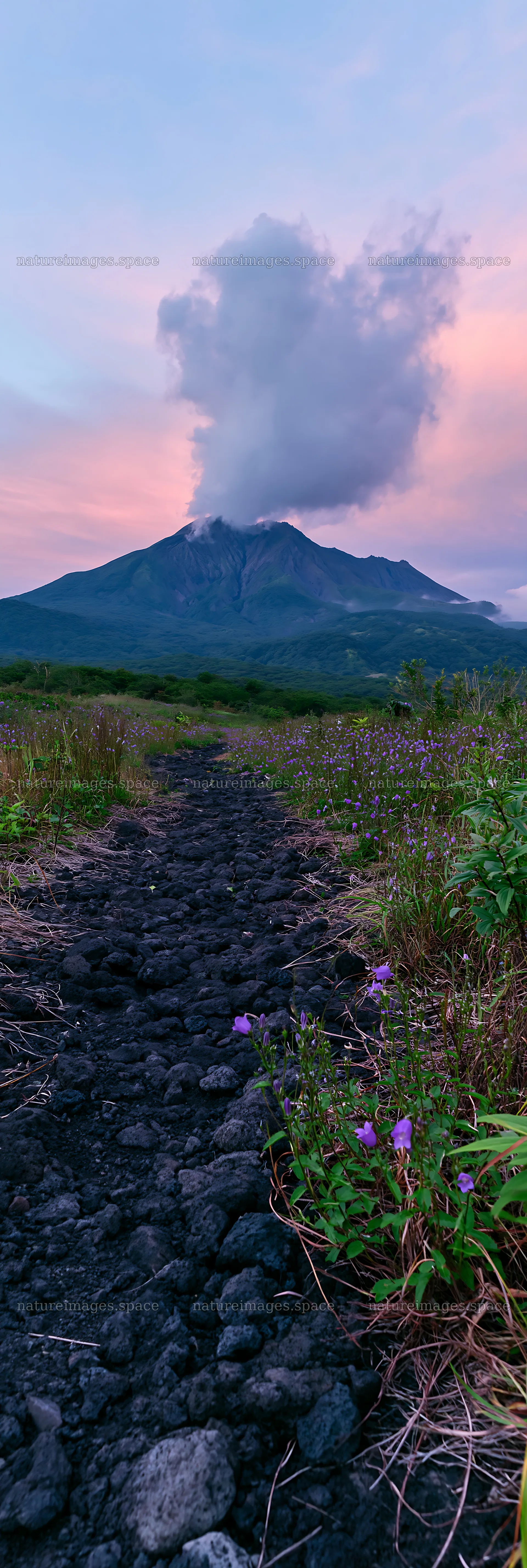Kagoshima volcanic meadow with pumice foreground – nature images 4602x13690